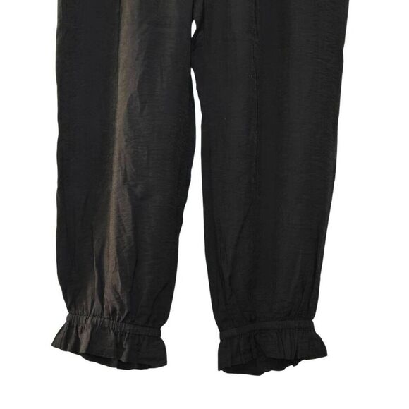 Lacausa Cropped Pants Size Large Ruffle Cuffs Thin Black Drawstring - Picture 4 of 8